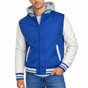 Royal/White XXXL Men's Hooded Varsity Jacket w/ Detachable Hood
